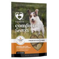 Exclusive Comfort Care Snacks Peanut Butter-Flavored Biscuits Adult. Tan 16-oz bag. Treats for dogs.