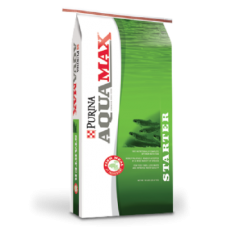 Purina AquaMax Grower 400. Green and white 50-lb bag of fish food.